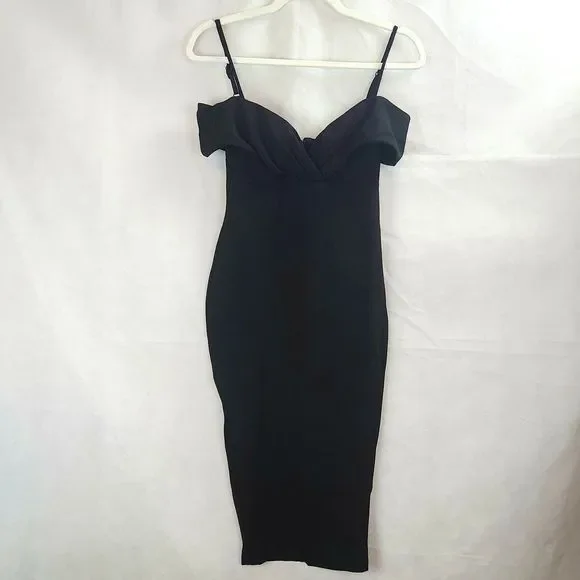 NWT Nookie Phoenix Midi Dress Women's (S) Black Off the Shoulder w/Straps-$229